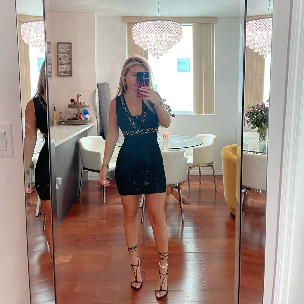 Black embroidery party/ work mini dress
